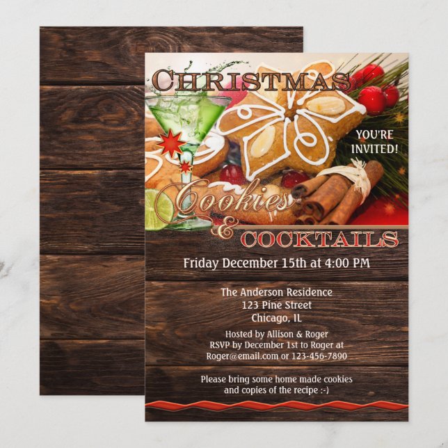 Cookies und Cocktails Cookie Swap Weihnachten Einladung (Vorne/Hinten)