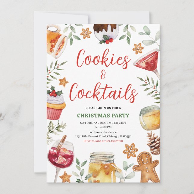 Cookies und Cocktails Weihnachts-Party Einladung (Vorderseite)