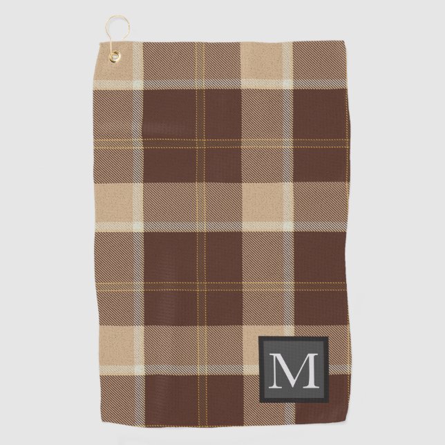 Cookies und Creme TARTAN Brown Mit Monogramm Golfhandtuch (Vorderseite)
