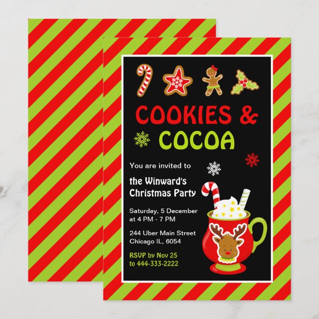 Cookies und heißes Kakao Weihnachtsgebäck Party Einladung (Vorne/Hinten)