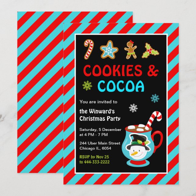 Cookies und heißes Kakao Weihnachtsgebäck Party Einladung (Vorne/Hinten)