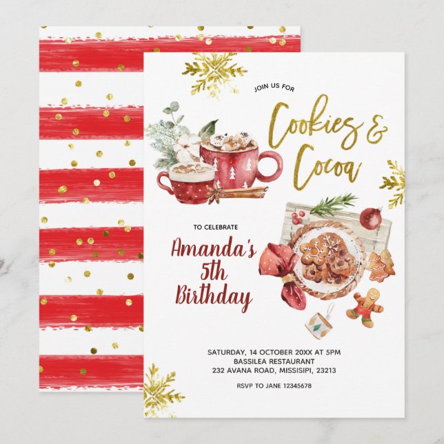 Cookies und Kakao Weihnachten Winter Geburtstag In Einladung (Vorne/Hinten)