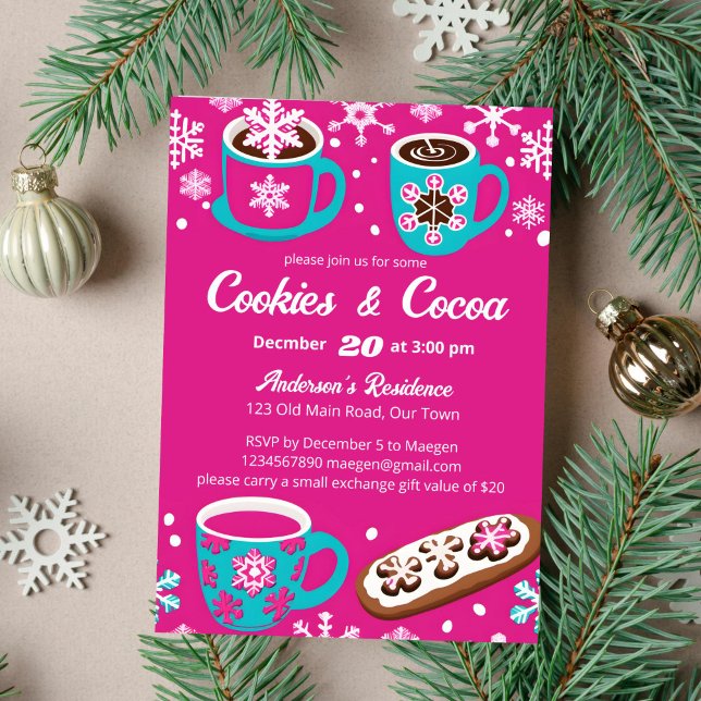 Cookies und Kakaogroovy Retro-Party-Vorlage Einladung (Cookies and cocoa groovy retro template invitation instant download pink and teal colors cups )