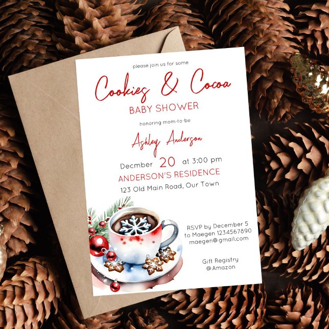 Cookies und Kakaowinters Weihnachtsdusche Einladung (Cookies and cocoa Christmas baby shower tea party editable template invitation digital download)