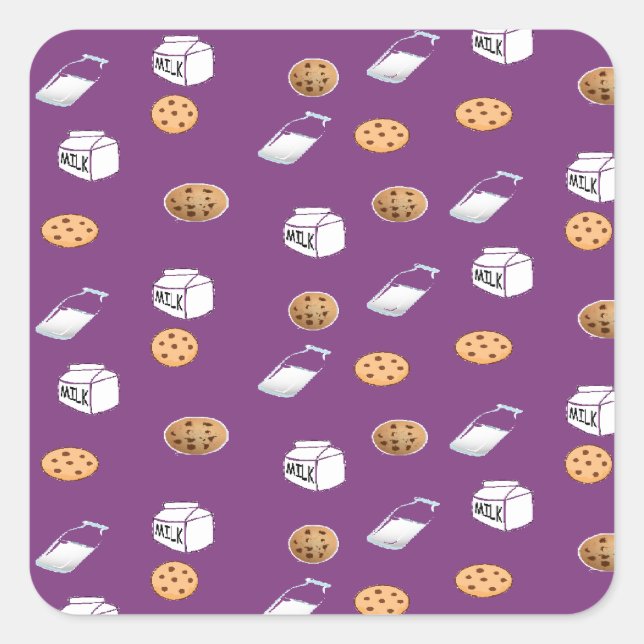 Cookies und Milch auf lila Quadratischer Aufkleber (Vorderseite)