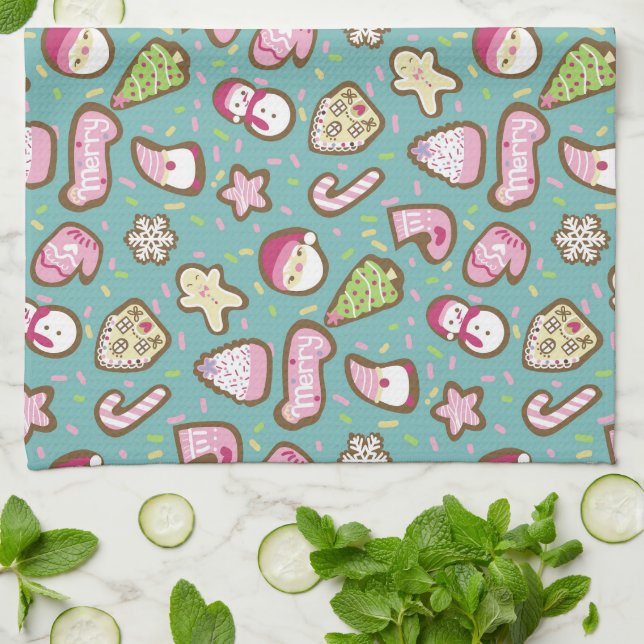 Cookies Weihnachten Türkis Geschirrtuch (Gefaltet)