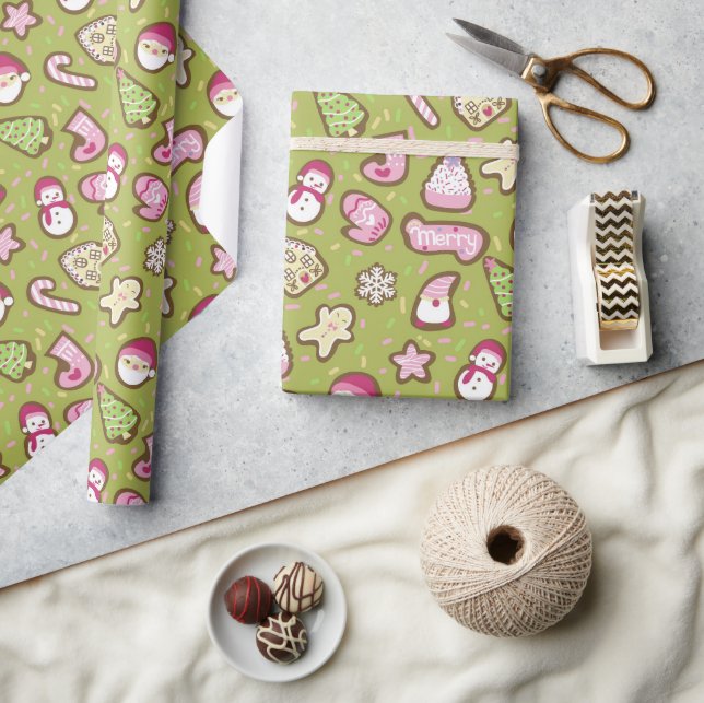 Cookies Weihnachts Grün Geschenkpapier (Kunsthandwerk)