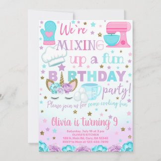 Cooking, Backen und Einhorn Mädchen Geburtstag ein Einladung