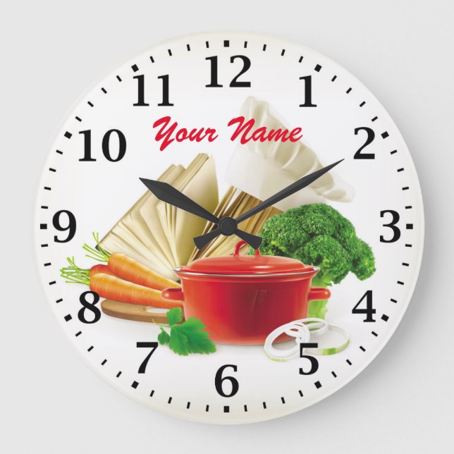 Cooking Kitchen Personalizable Wall Clock Große Wanduhr (Vorderseite)