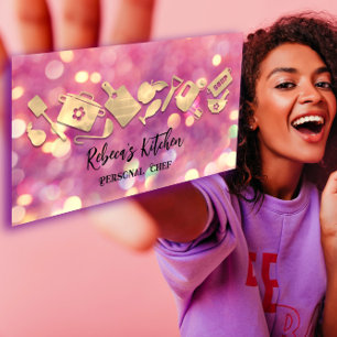 Cooking Koch Restaurant Catering Logo QR-Code Rosa Visitenkarte