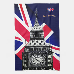 Cooking UK & British Flag, Big Ben London, Koch Geschirrtuch