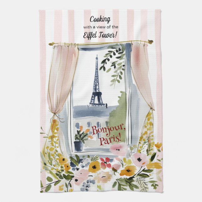 Cooking with a view of the Eiffel Tower Geschirrtuch (Vertikal)