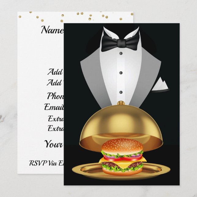 Cookout GRILLEN Tuxedo Hamburger Einladung (Vorne/Hinten)