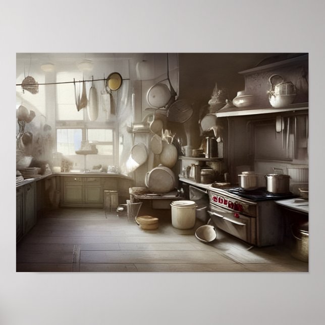 Cook's Kitchen Scene Digital Art Poster (Vorne)