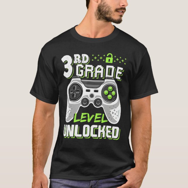 Cool 3rd Grade Level Unlocked Video Game Back To S T-Shirt (Vorderseite)