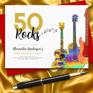 Cool 50 Rocks Gitarre 50. Geburtstagsfeier Einladungspostkarte