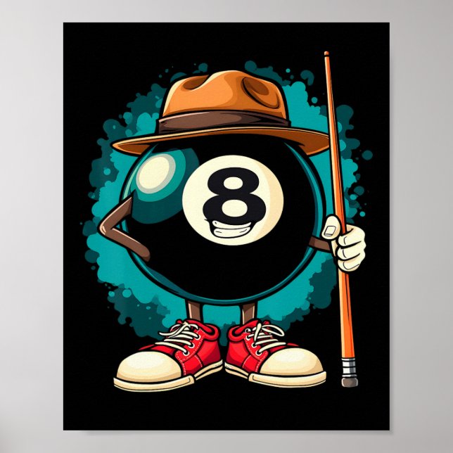Cool 8 Ball Character Funny Billiards Poster (Vorne)