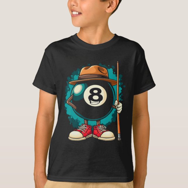Cool 8 Ball Character Funny Billiards T-Shirt (Vorderseite)