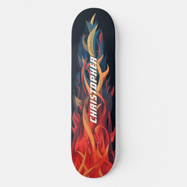 Cool Abstract Fire Flame Orange Blue Skateboard (Vorderseite)