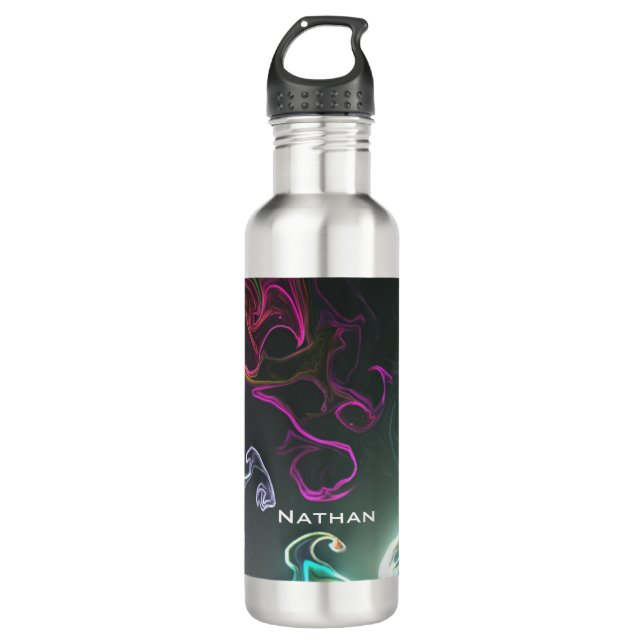 Cool Abstract Neon Liquid Art Black Personalised Edelstahlflasche (Vorderseite)