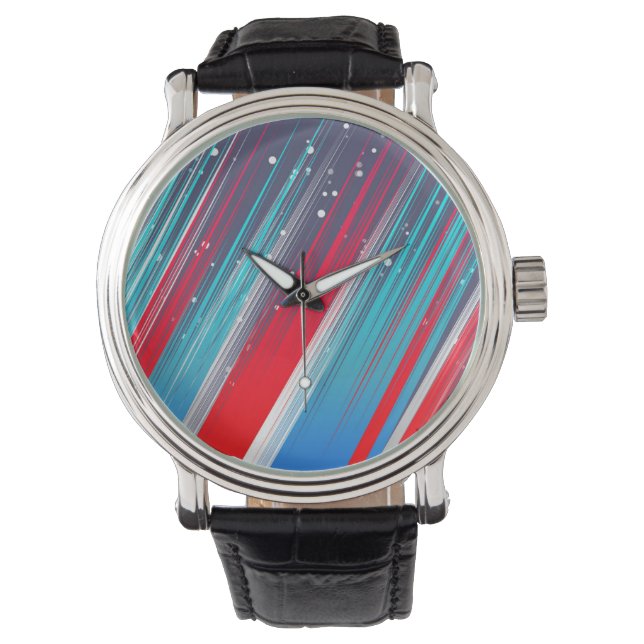 Cool Abstract Red White Blue Brush Strokes Armbanduhr (Vorderseite)