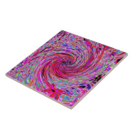 Cool Abstract Retro Hot Pink and Red Floral Swirl Fliese