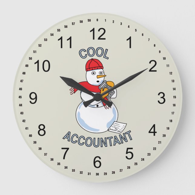 Cool Accountant Snowman Große Wanduhr (Vorderseite)