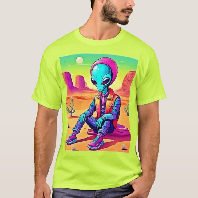 Cool Alien Desert Chillin T-Shirt (Vorderseite)