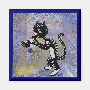 Cool Alley Jazz Cat Square Magnet