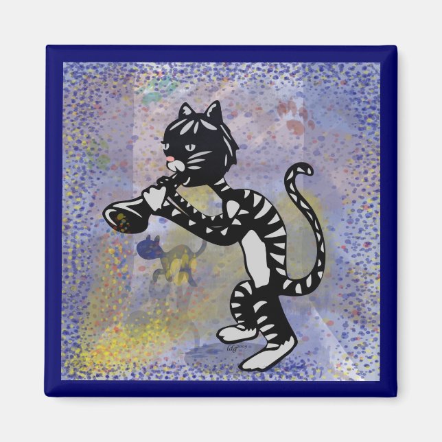 Cool Alley Jazz Cat Square Magnet (Vorne)