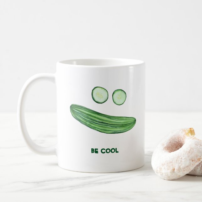 Cool als Gurke "BE COOL" Funny Wcolor Kaffeetasse (Mit Donut)