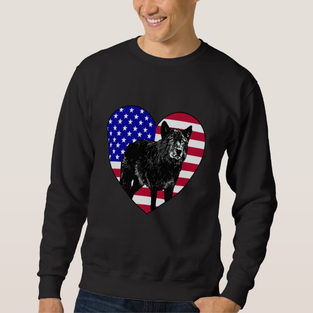 Cool American Timber Wolve Big Canine Heart Silhou Sweatshirt (Vorderseite)
