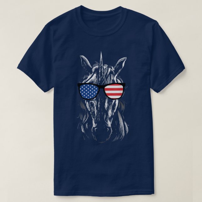 Cool American Unicorn USA Flag & Firework T-Shirt (Design vorne)