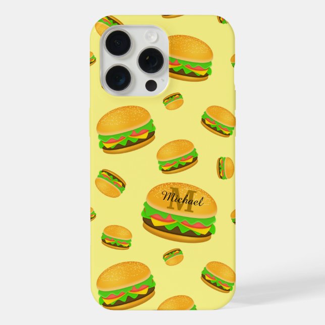 Cool and fun yummy burger pattern Monogram yellow  iPhone Hülle (Rückseite)