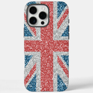 Cool angesagter UK Union Jack Flag Imitats Glitzer iPhone 16 Pro Max Hülle