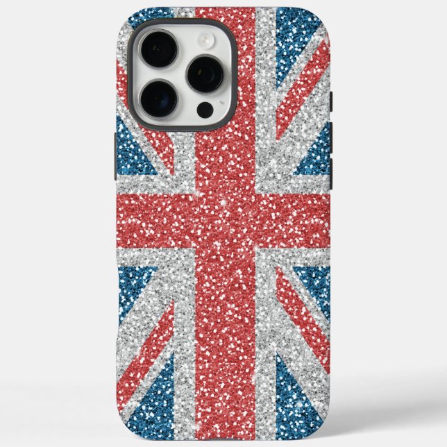 Cool angesagter UK Union Jack Flag Imitats Glitzer Case-Mate iPhone Hülle (Rückseite)