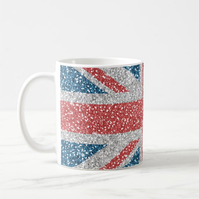 Cool angesagter UK Union Jack Flag Imitats Glitzer Tasse (Links)