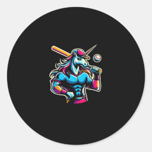 Cool Angry Einhorn spielt Baseball Ball Schläger B Runder Aufkleber