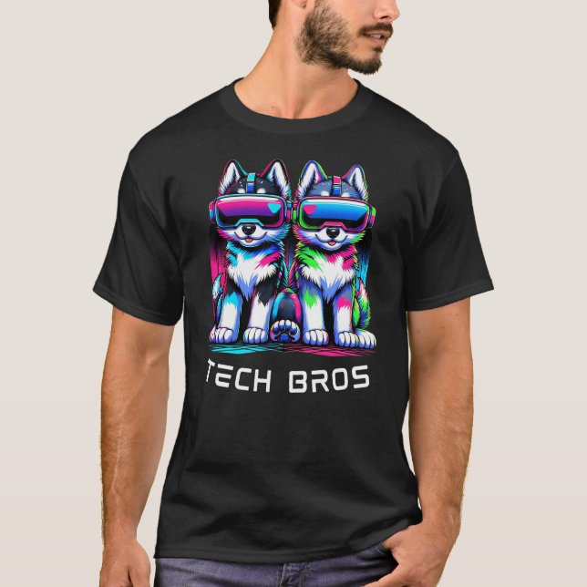 Cool Anime Dog Cartoon Puppies VR Tech Bros T-Shirt (Vorderseite)