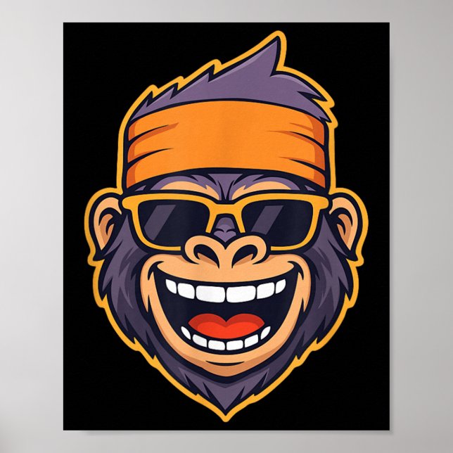 Cool Ape Gorilla Head Funky Monkey Retro Bandana C Poster (Vorne)