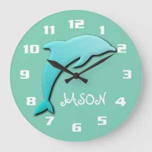 Cool Aqua Blue Dolphin Monogram Große Wanduhr