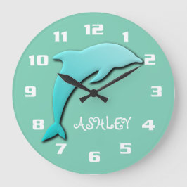 Cool Aqua Blue Dolphin Monogram Große Wanduhr