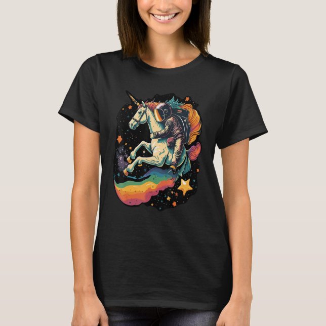 Cool Astronaut Spaceman Riding A Rainbow Unicorn I T-Shirt (Vorderseite)