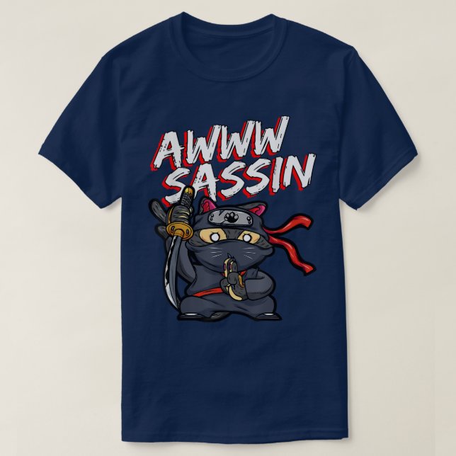 Cool AwwwSassin Samurai Cat Funny Ninja Cat Manga T-Shirt (Design vorne)