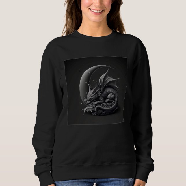 Cool Baby Dragon Illustration Night Moon Women Men Sweatshirt (Vorderseite)