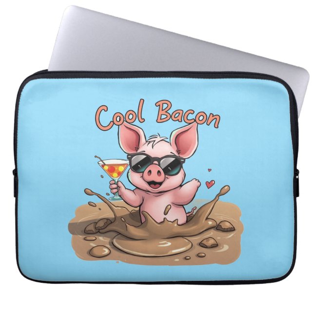 "Cool Bacon" Ferkel in Sonnenbrille Laptopschutzhülle (Vorderseite)