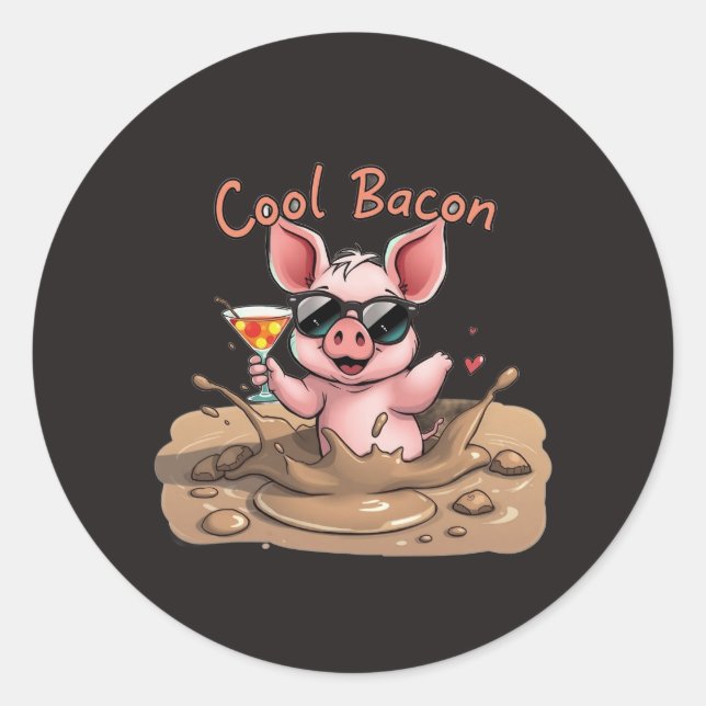 "Cool Bacon" Ferkel in Sonnenbrille Runder Aufkleber (Vorderseite)