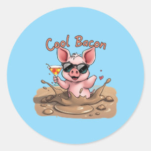 "Cool Bacon" Ferkel in Sonnenbrille Runder Aufkleber