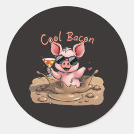 "Cool Bacon" Piglet in Sunglasses Runder Aufkleber