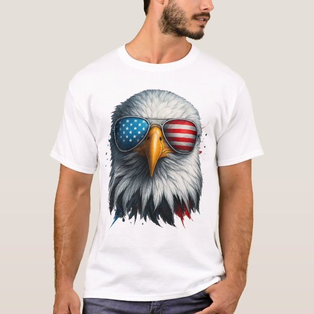 Cool Bald Eagle American Sunglasses Patriotic T-Shirt (Vorderseite)